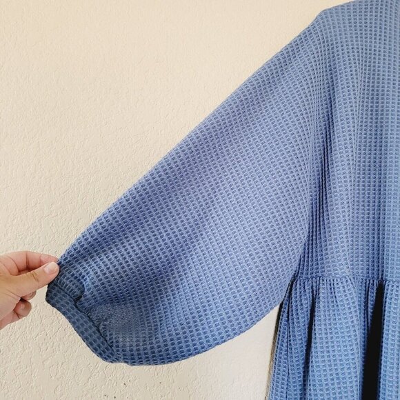 UMGEE Tunic Top Womens Size Small Blue Waffle Knit Oversized Long Sleeve Flowy - Picture 7 of 7